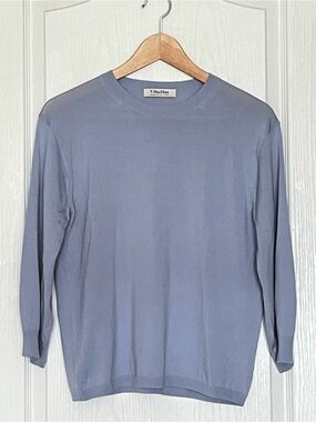 'S Max Mara Light Blue 100% Virgin Wool Fine Knit Crewneck Sweater Size M